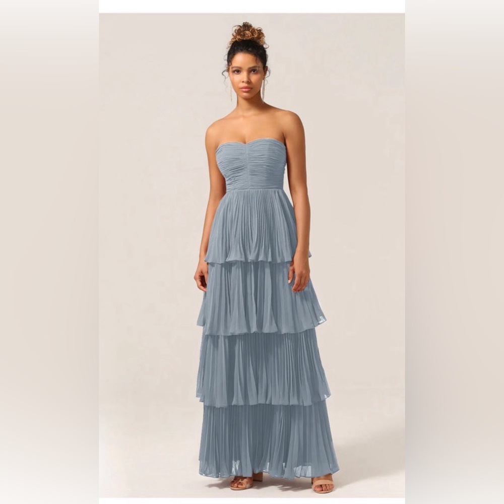 Wedtrend  Dusty Blue A-Line Sweetheart Tiered Chiffon long Bridesmaid Dress